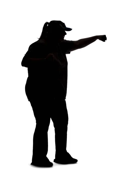 Silhouet Van Een Bochtige Size Vrouw Een Witte Achtergrond Onherkenbaar — Stockfoto