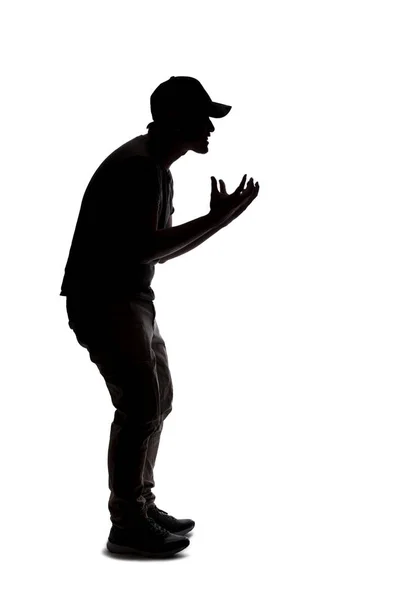 Silhouette Man Wearing Casual Clothes Isolated White Background Being Rude — 스톡 사진