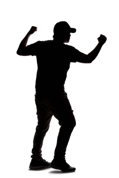 Silhouette Man Wearing Casual Clothes Isolated White Background Punching Hitting — 스톡 사진