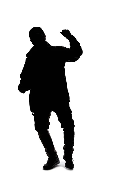 Silhouette Eines Männlichen Wanderers Oder Entdeckers Isoliert Auf Weißem Hintergrund — Stockfoto