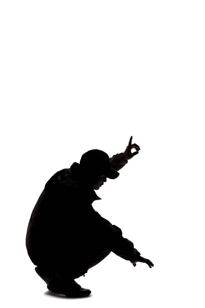 Silhouette Escursionista Esploratore Maschio Isolato Uno Sfondo Bianco Con Cappello — Foto Stock