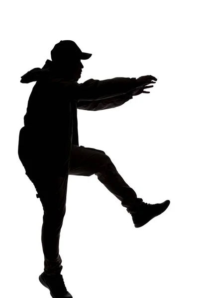 Silhouette Male Hiker Explorer Isolated White Background Wearing Hat Clothes — 스톡 사진