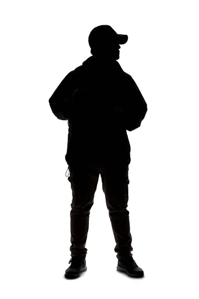 Silhouette Man Wearing Backpack Looking Traveler Hiker Trekking Patiently Standing — 스톡 사진
