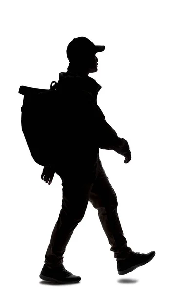 Silhueta Homem Usando Uma Mochila Que Parece Viajante Caminhante Trekking — Fotografia de Stock