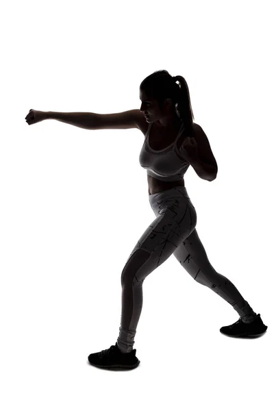 Fit Young Woman Fighting Stance Wearing Athletic Sports Wear Exercising — Stock Photo, Image