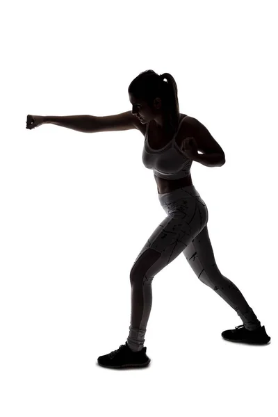 Ajuste Mujer Joven Una Postura Lucha Que Usa Ropa Deportiva —  Fotos de Stock