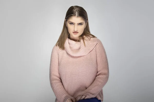 Close Portret Van Een Jonge Blanke Vrouw Met Een Roze — Stockfoto