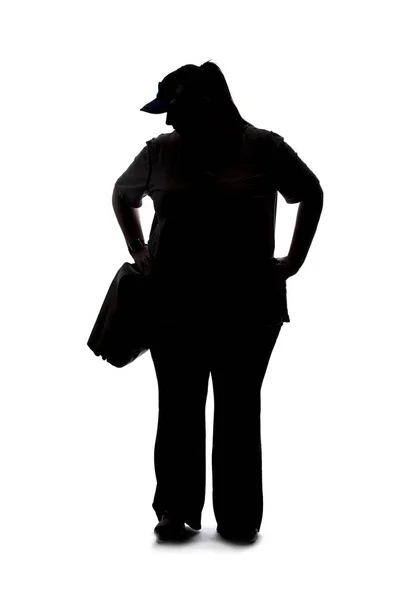 Silhouette Curvy Size Woman White Background She Unrecognizable Standing Waiting — Stock Photo, Image