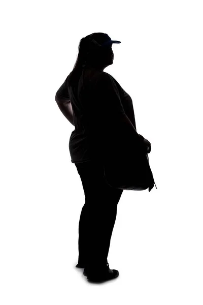 Silhouette Una Donna Curvy Size Sfondo Bianco Lei Irriconoscibile Piedi — Foto Stock