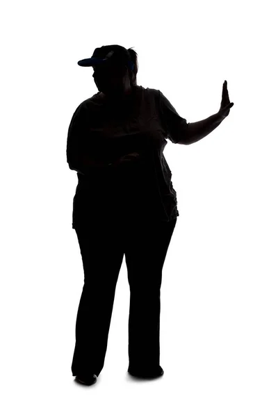 Silhouette Curvy Size Woman White Background She Unrecognizable Holding Hands — Stock Photo, Image