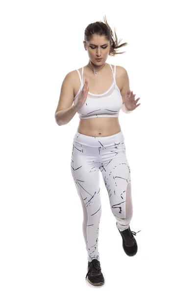 Frau Sportkleidung Läuft Und Isoliert Auf Weißem Hintergrund Für Composites — Stockfoto