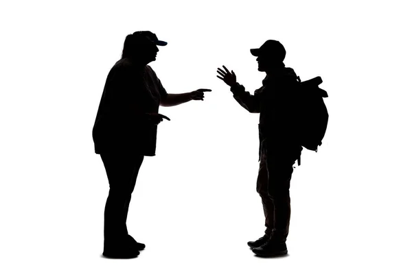Silhouette Persone Che Parlano Tra Loro Socializzano Non Praticano Distanza — Foto Stock