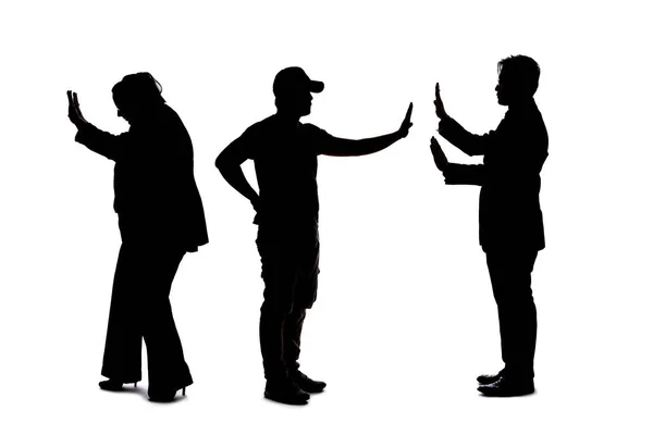 Silhouette Groupe Personnes Pratiquant Distanciation Sociale Qui Est Recommandée Pendant — Photo