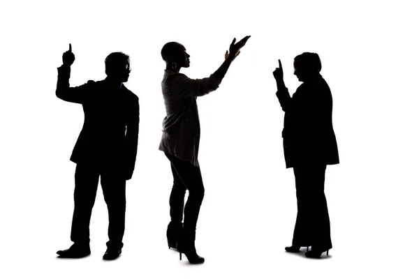 Silhouette Group People Pointing Crowd Isolated White Background Models Unrecognizable — Stock Photo, Image