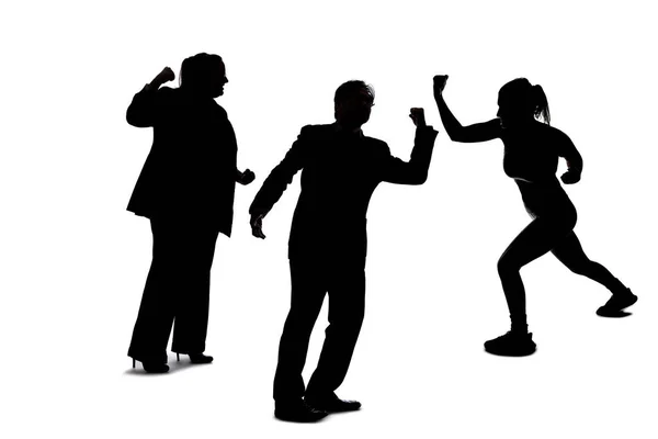 Silhouette Group People Punching Crowd Isolated White Background Models Unrecognizable — Stock Photo, Image