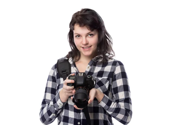 Jeune Étudiante Art Tenant Une Caméra Dslr Étudiant Comme Photographe — Photo