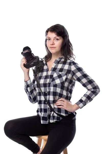Young Female Art Student Holding Dslr Camera Studying Professional Amateur — Stock Photo, Image
