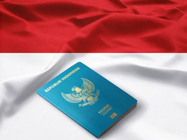 印度尼西亚护照挂在印度尼西亚国旗之上 — 图库照片