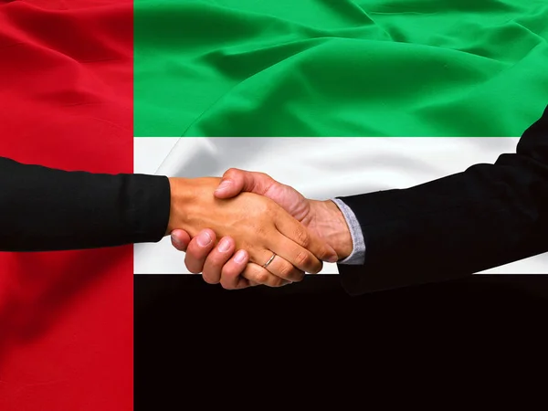 Business Handshake United Arab Emirates Flag Background — Stock Photo, Image