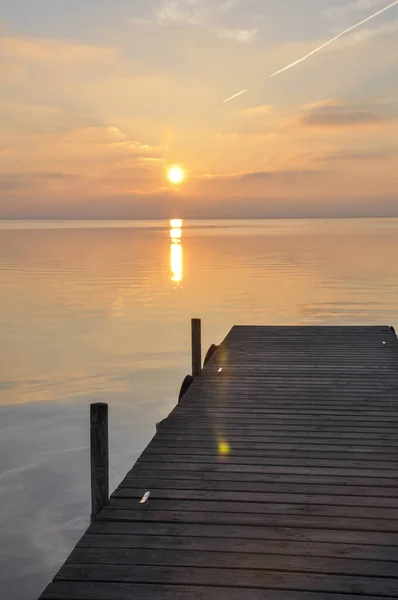 Pôr Sol Cais Parque Natural Albufera Valência — Fotografia de Stock