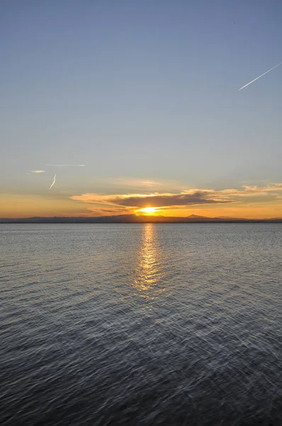 Zonsondergang Pier Het Natuurpark Van Albufera Valencia — Stockfoto