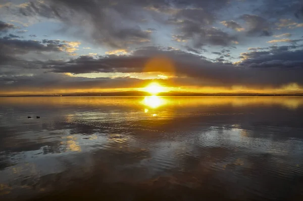 Pôr Sol Cais Parque Natural Albufera Valência — Fotografia de Stock