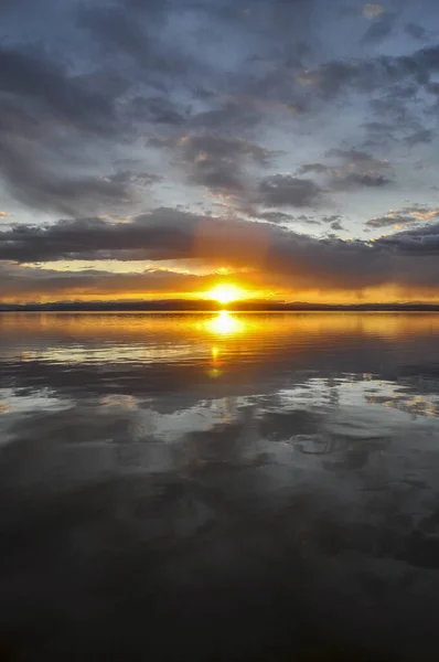 Solnedgång Vid Piren Naturparken Albufera Valencia — Stockfoto