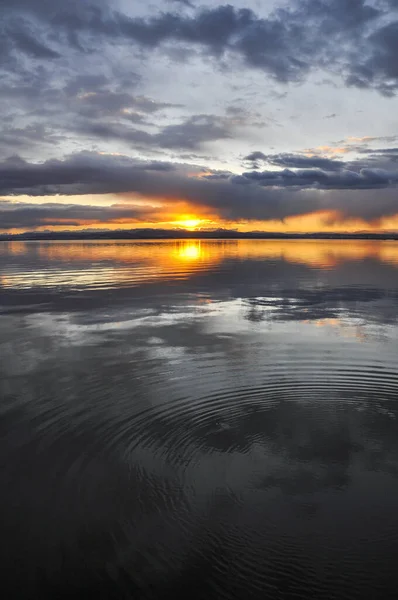 Pôr Sol Cais Parque Natural Albufera Valência — Fotografia de Stock