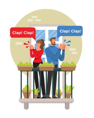 Man and woman clapping on the balcony clipart