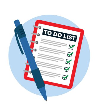 Tamamlanmış yapılacaklar listesi ve kalemi olan bir defter.