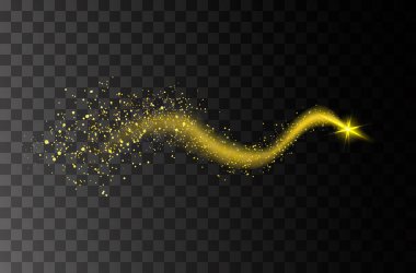 Vektör altın parlak düşen yıldız. Stardust iz. Kozmik ışıltılı dalga.