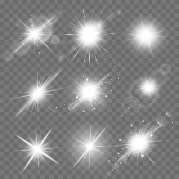 Glowing Lights Effect Flare Explosion Stars Special Effect Isolated Transparent — Stock Vector