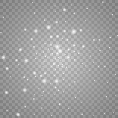 Şeffaf arkaplanda izole edilmiş pek çok sim parçacığı ile parlayan ışık efekti. Tozla kaplı vektör yıldızlı bulut. Sihirli Noel süslemesi