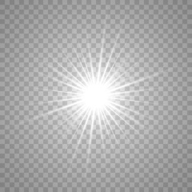 Şeffaf beyaz parlayan ışık patlaması. Işın parıltılarıyla serin efekt dekorasyonu. Şeffaf parlaklık gradyan parıltısı