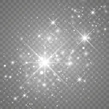 Şeffaf arkaplanda izole edilmiş pek çok sim parçacığı ile parlayan ışık efekti. Tozla kaplı vektör yıldızlı bulut. Sihirli Noel süslemesi