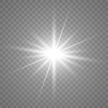 Şeffaf beyaz parlayan ışık patlaması. Işın parıltılarıyla serin efekt dekorasyonu. Şeffaf parlaklık gradyan parıltısı