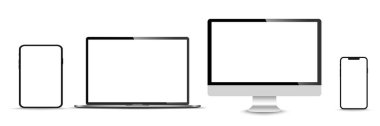Gerçekçi monitör seti, dizüstü bilgisayar, tablet, akıllı telefon - Stock Vektör illüstrasyonu