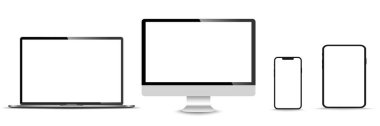 Gerçekçi monitör seti, dizüstü bilgisayar, tablet, akıllı telefon - Stock Vektör illüstrasyonu
