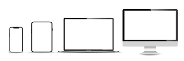 Gerçekçi monitör seti, dizüstü bilgisayar, tablet, akıllı telefon - Stock Vektör illüstrasyonu