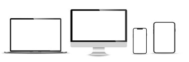 Gerçekçi monitör seti, dizüstü bilgisayar, tablet, akıllı telefon - Stock Vektör illüstrasyonu