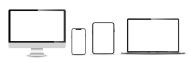 Gerçekçi monitör seti, dizüstü bilgisayar, tablet, akıllı telefon - Stock Vektör illüstrasyonu