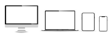 Gerçekçi monitör seti, dizüstü bilgisayar, tablet, akıllı telefon - Stock Vektör illüstrasyonu