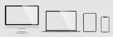 Gerçekçi monitör seti, dizüstü bilgisayar, tablet, akıllı telefon - Stock Vektör illüstrasyonu