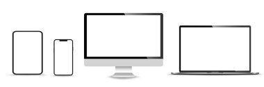 Gerçekçi monitör seti, dizüstü bilgisayar, tablet, akıllı telefon - Stock Vektör illüstrasyonu