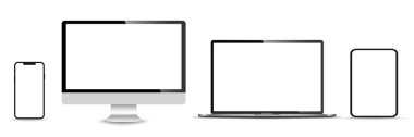 Gerçekçi monitör seti, dizüstü bilgisayar, tablet, akıllı telefon - Stock Vektör illüstrasyonu