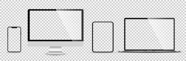 Gerçekçi monitör seti, dizüstü bilgisayar, tablet, akıllı telefon - Stock Vektör illüstrasyonu