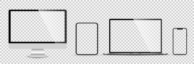Gerçekçi monitör seti, dizüstü bilgisayar, tablet, akıllı telefon - Stock Vektör illüstrasyonu