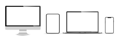 Gerçekçi monitör seti, dizüstü bilgisayar, tablet, akıllı telefon - Stock Vektör illüstrasyonu