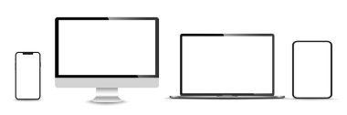 Gerçekçi monitör seti, dizüstü bilgisayar, tablet, akıllı telefon - Stock Vektör illüstrasyonu