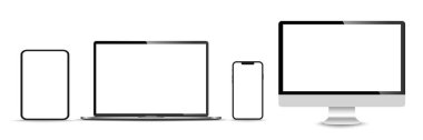 Gerçekçi monitör seti, dizüstü bilgisayar, tablet, akıllı telefon - Stock Vektör illüstrasyonu